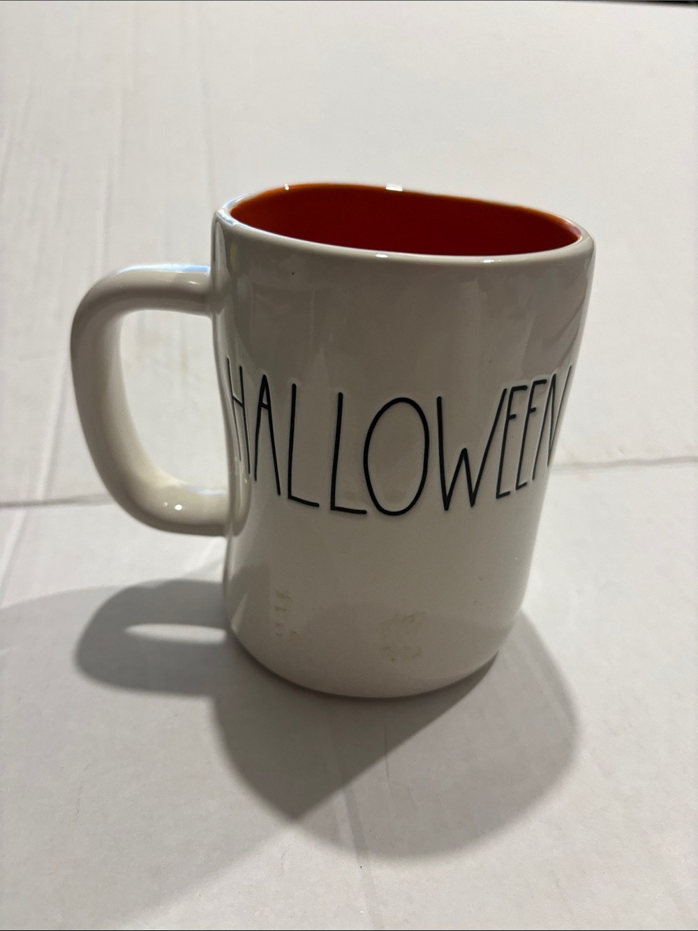 Happy Halloween Dimpled  Ceramic Mug - White Exterior with Orange Interior